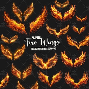 Superpositions d'ailes de feu, 26 ailes de feu png, ailes de flamme d'ange, superpositions de photoshop, éléments png transparents, téléchargement immédiat utilisation commerciale