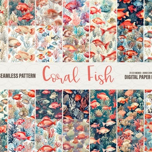 Coral Fish Seamless Pattern, 28 Ocean Coral Fish Digital Paper Coral Fish background texture Digital Seamless Paper Patterns, Commercial Use
