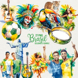 Watercolor Brazil Clipart, 27 PNG Travel clipart,  travel clipart Football, Rio de Janeiro , Corcovado, animals Commercial use