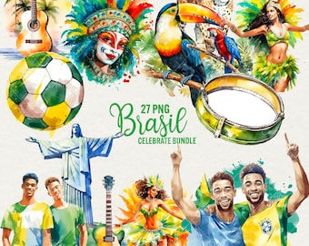 Watercolor Brazil Clipart: Rio de Janeiro, Football, Animals (27 PNG) Commercial Use