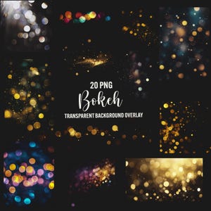 Sovrapposizioni bokeh, 20 luci bokeh png, bokeh in primo piano, sovrapposizione foto bokeh dorato, sovrapposizioni photoshop, sfondo trasparente uso commerciale