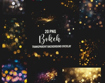 Bokeh overlays, 20 png bokeh lights, foreground bokeh, golden bokeh photo overlay, photoshop overlays, transparent background commercial use