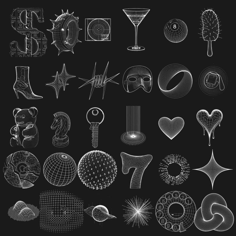 Y2K Wireframe Shapes Clipart: Edgy PNG Designs (commercial Use) - Etsy