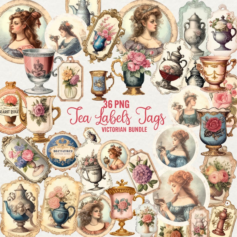 Victorian Rose Tea Labels: Printable Vintage Stickers (PNG Clipart ...