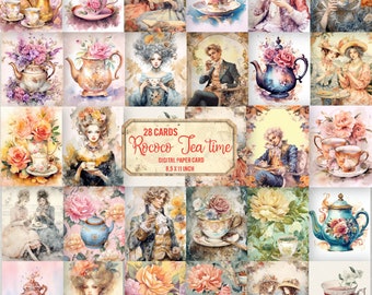Rococo Tea Party Digital Paper: Vintage Cards, Scrapbook Clipart (Digital Download)