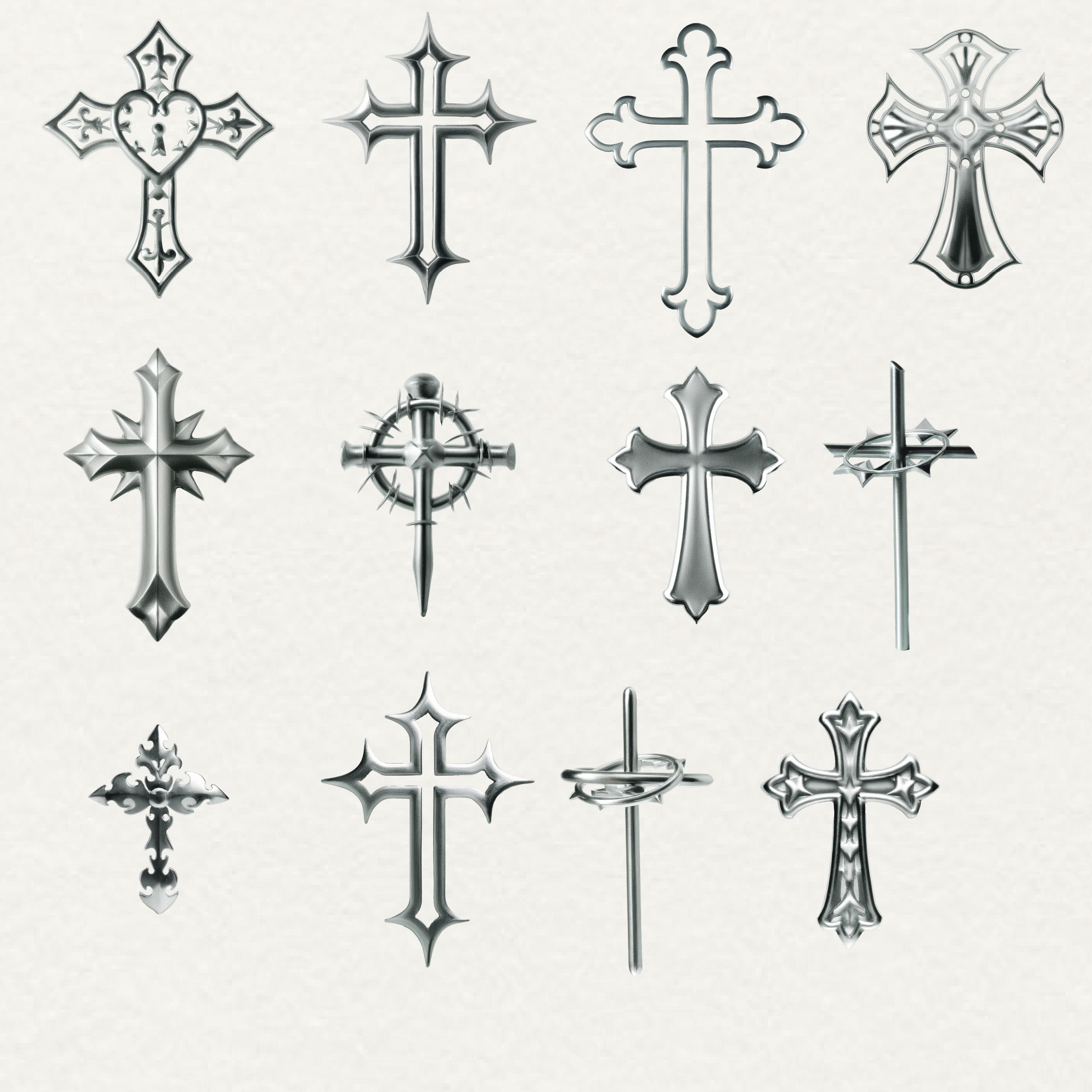 シルバーメタルクロス PNG クリップアート: Y2K ゴシック グラフィック