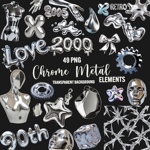 Chrome Metal Elements PNG, chrome clipart, y2k silver png, 2000s graphics, retro metal, barbed wire seamless pattern, commercial use