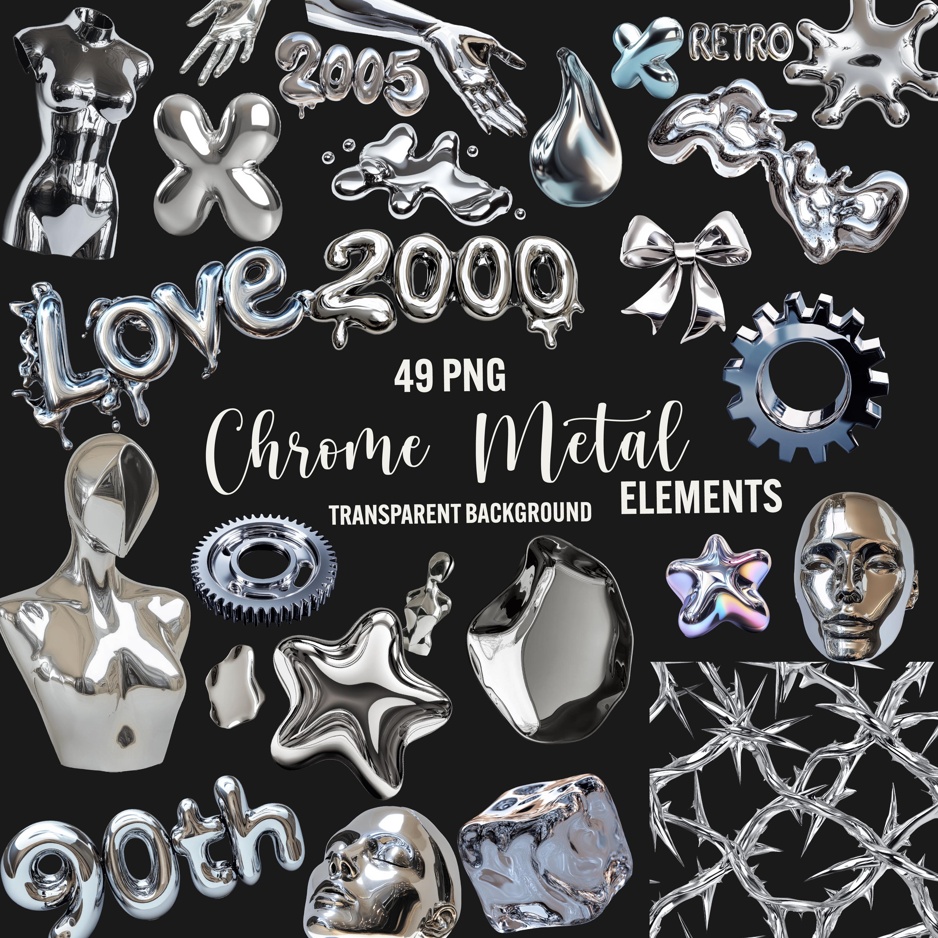 Y2K Chrome Metal Elements PNG: Silver Graphics (commercial Use) - Etsy