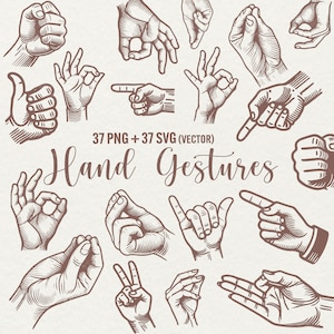 Clipart de gestes de la main, symbole de paix png, signe ok, svg de geste de la main italien, vecteur de poing, fichier coupé cricut, utilisation commerciale de silhouette de main
