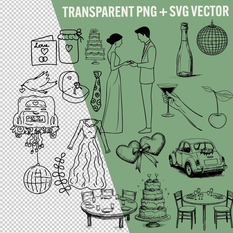 Wedding Doodle Clipart Set: SVG, PNG Bundle (commercial Use) - Etsy UK