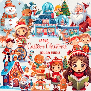 Kerst winter clipart, 43 png cartoon kerst clipart bundel winter gingerman, sneeuwpop clipart kerst kerstman clipart commercieel gebruik