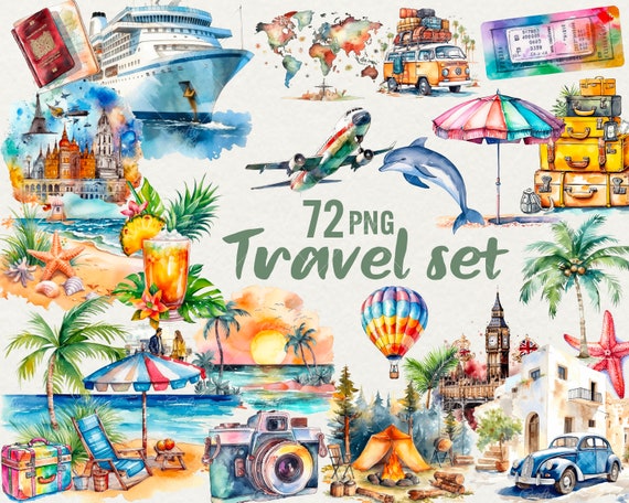 Watercolor Travel World Clipart Set  Travel clipart, Clip art, Travel  illustration
