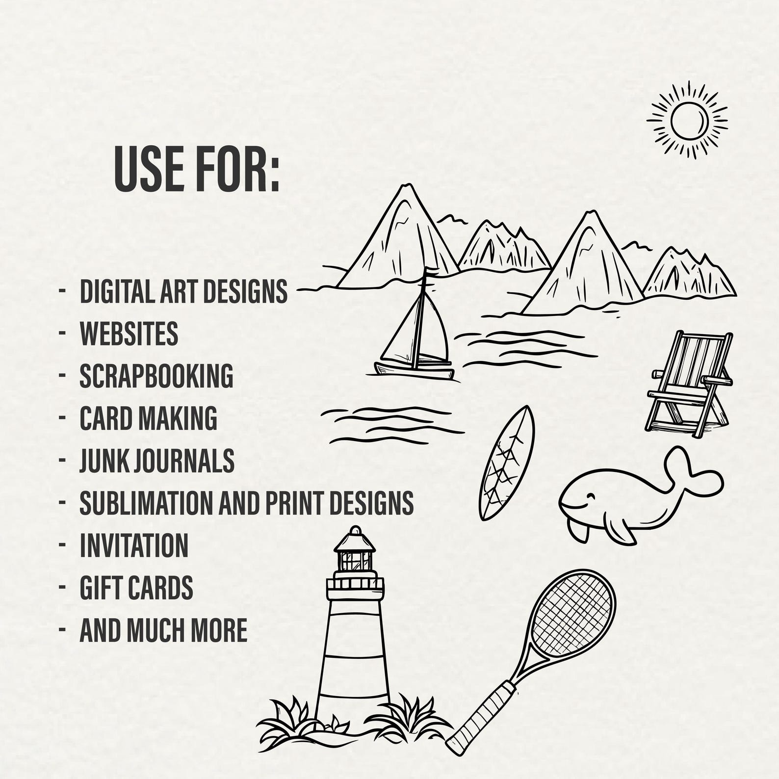 Beach Doodle Clipart Bundle: Summer Line Art PNG SVG (commercial Use - Etsy