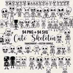 かわいいスケルトン SVG バンドル、94 png + 94 svg スケルトン、スカル ハロウィーン SVG、ベビー スケルトン シルエット、クリカット用カット ファイル、商用利用