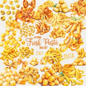 Pasta Watercolor Clipart, Italy Noodle Food Clipart, Italian 41 PNG Fresh Pasta, fettuccine, spaghetti, Instant Download, Commercial Use