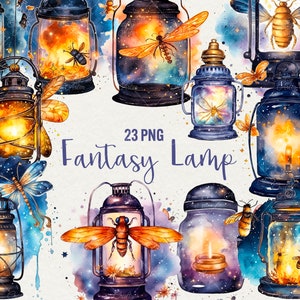 Aquarel Fantasy lamp clipart, 23 PNG Magic Fairy lantaarn clipart, Fireflies clipart lampen fantasie aquarel voor commercieel gebruik