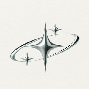 Metal star PNG bundle with 45 chrome aesthetic clipart designs, including silver starbursts, shooting stars, spiked stars, outlined stars, orbiting planets, crescent moons, and celestial shapes. Trendy Y2K and futuristic style, perfect for digital art, sublimation, scrapbooking, websites, social media posts, Twitch overlays, and DIY crafts. Each PNG has a transparent background, ideal for Canva, and other design platforms. Great for aesthetic and gothic projects.