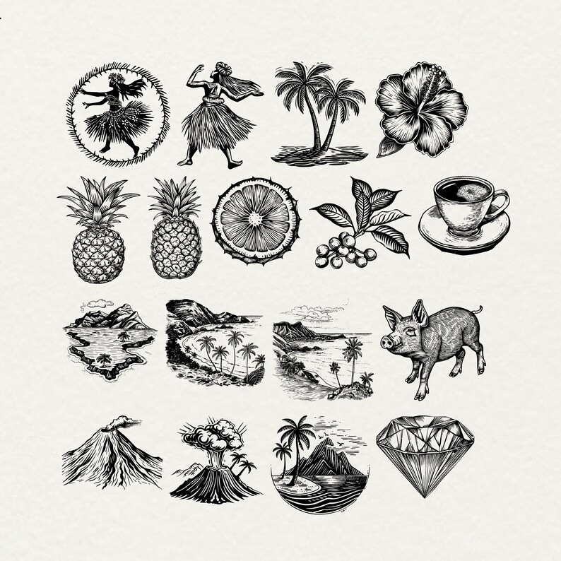 Hawaii svg bundle, hawaii png bundle, aloha svg hawaii shirt design, travel clipart beach cut files surfing vector, palm tree commercial use, hawaii quotes, hawaii flower png, dance clip art, silhouette volcano, island ocean svg, digital art