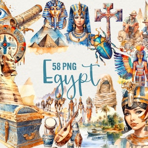 Watercolor Egypt Clipart, 58 PNG, Egypt clipart, scrapbooking travel clipart, traditional Egyptian clipart, Commercial use