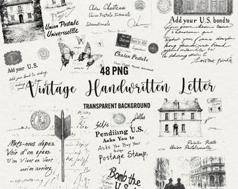 Vintage Handschrift Buchstaben Overlays: Scrapbook PNGs (Kommerzielle Nutzung)