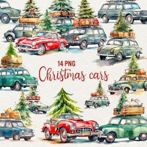 Kerst auto's clipart, winter clipart vakantietijd, auto illustratie, 14 png kerst sneeuw auto, commercieel gebruik.