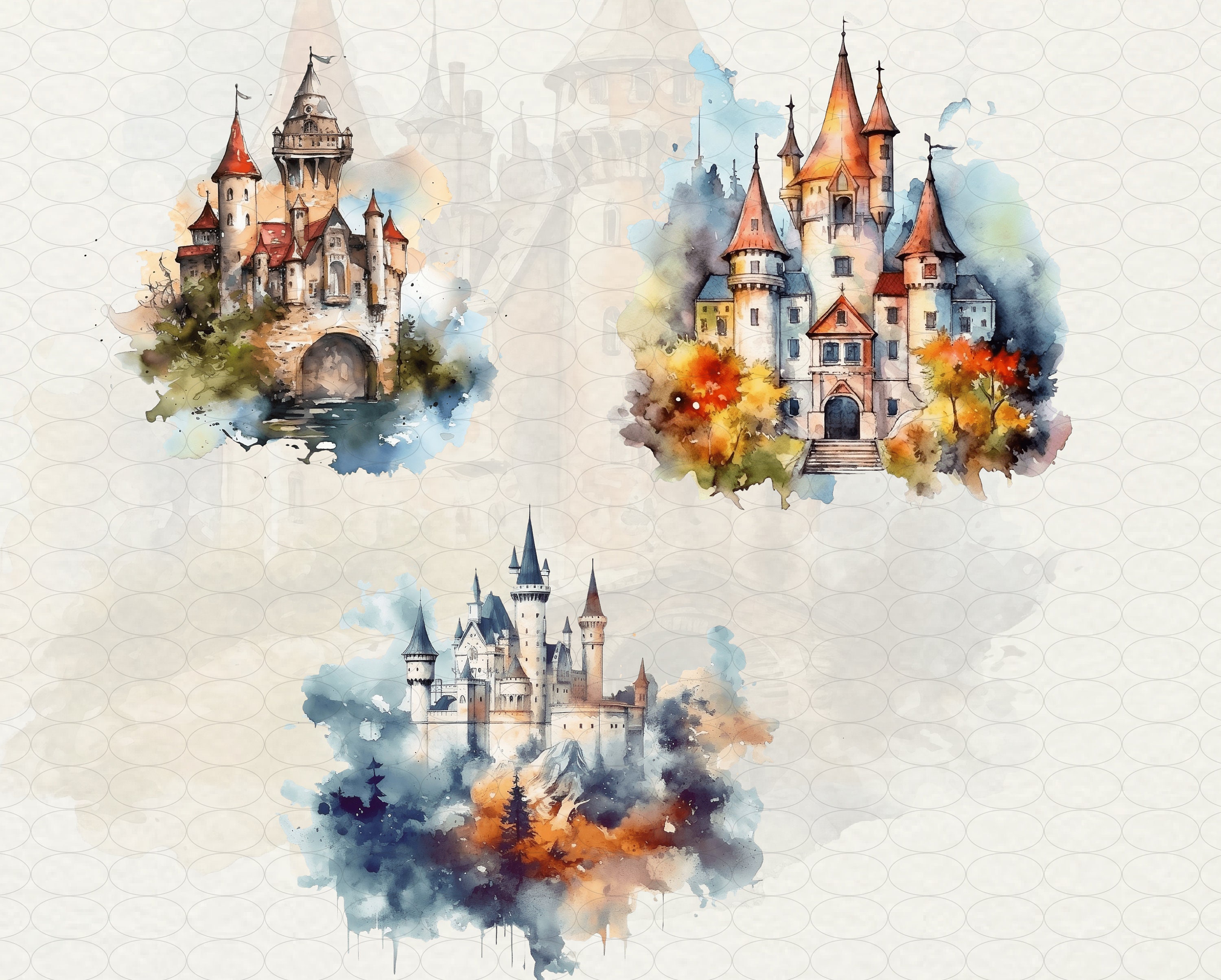 Watercolor Fantasy Castle Clipart: Mystic PNG Landscapes (20 Images) - Etsy