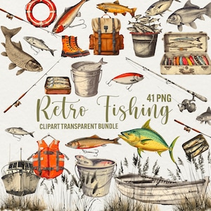 Angeln Clipart, Aquarell Angeln Png Bundle, Retro Angeln digitale Kunst, Angeln Thema, Angeln Gegenstände Png, Vater Geschenk, kommerzielle Nutzung
