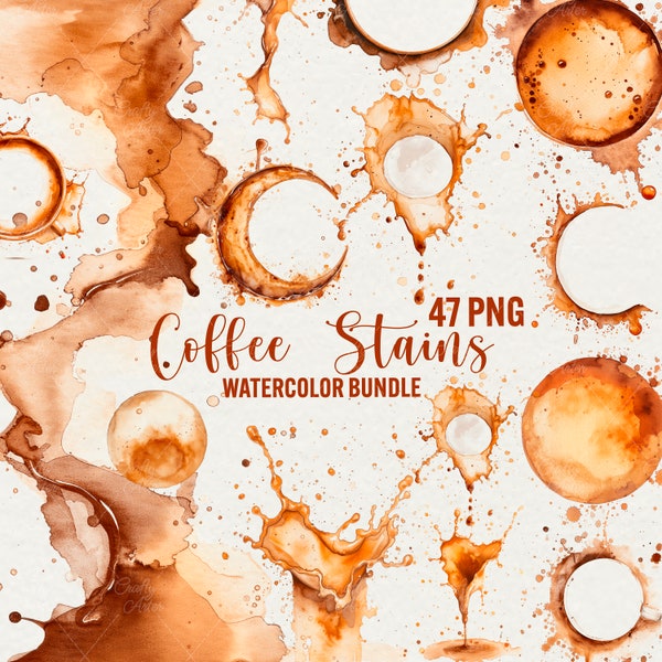 Watercolor Coffee stains clipart, 47 png coffee overlays, espresso ring, liquid splatters, coffee splashes, instant download, commercial use