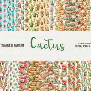 Carta digitale Cactus, 24 carte digitali Cactus con download istantaneo senza soluzione di continuità, carte digitali con motivi di piante grasse di cactus, uso commerciale