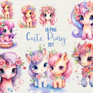 Clipart acquerello di pony carino png, arte di labbra di pony kawaii, unicorno carino, 18 clipart di pony png, il mio piccolo pony baby png, uso commerciale
