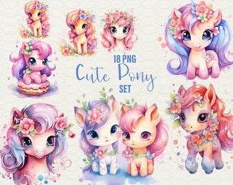 Cute Pony Watercolor Clipart Png, Kawaii Pony Сlip Art, Cute