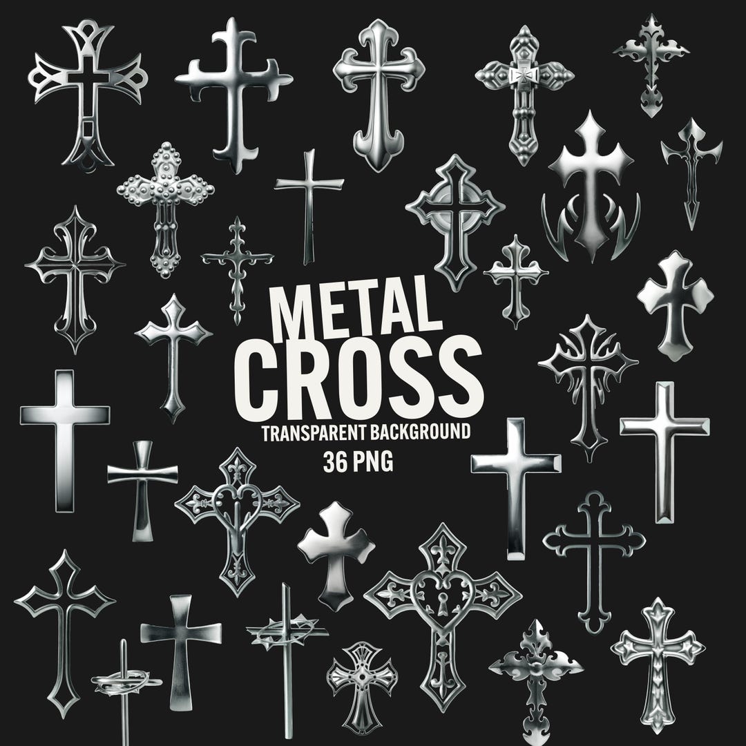 シルバーメタルクロス PNG クリップアート: Y2K ゴシック グラフィック