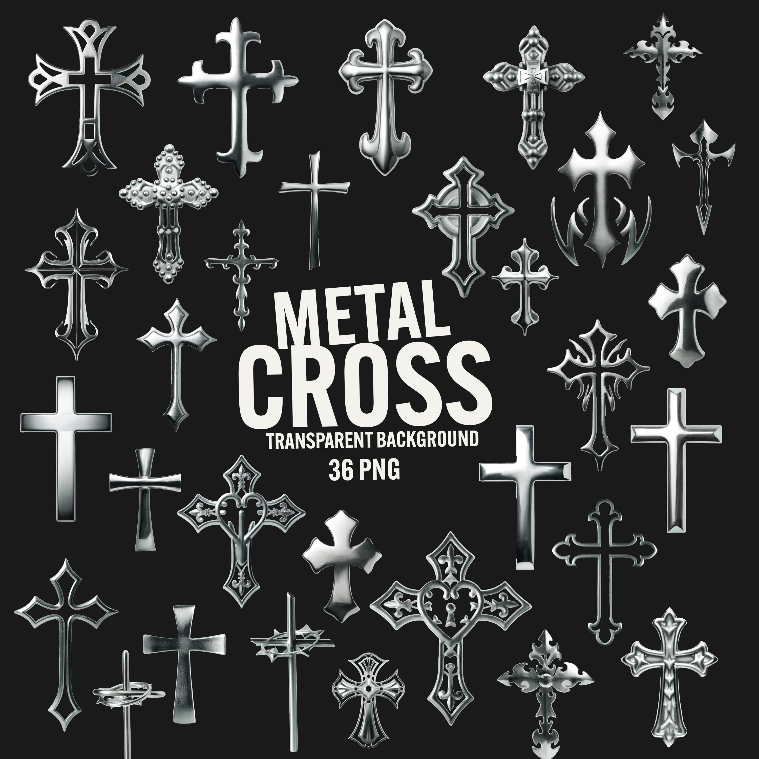 シルバーメタルクロス PNG クリップアート: Y2K ゴシック グラフィック