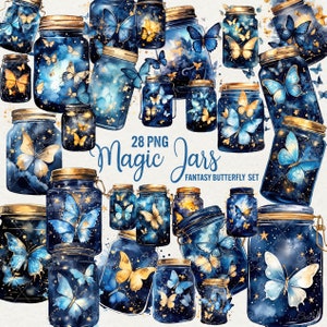 Himmlische Schmetterlingsgläser Aquarell Clipart Bundle, 28 PNG Art Galaxy Fantasy Magische Grafiken, sofortiger digitaler Download, kommerzielle Nutzung