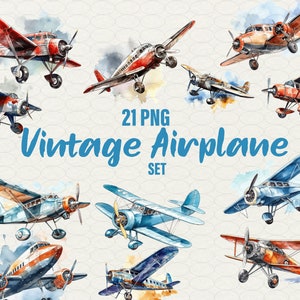 Airplane Clipart scrapbooking png, Watercolor clipart retro planes, aircraft illustrations, vintage planes, 21 png for Commercial use