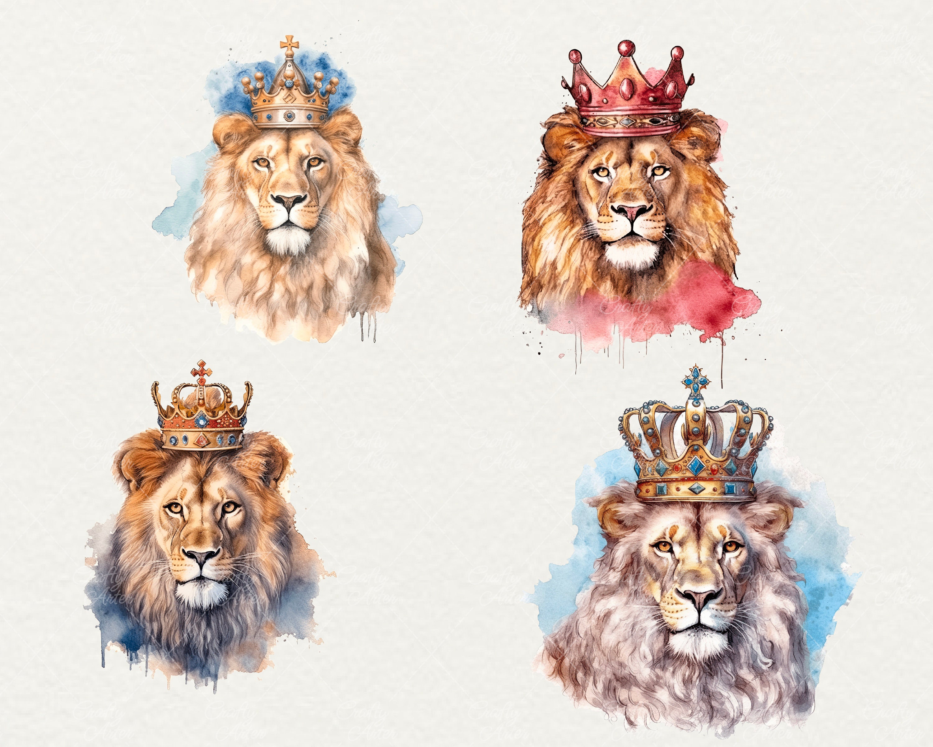 Watercolor Lion King Clipart: Crowned Animals Art (20 PNG Digital) - Etsy
