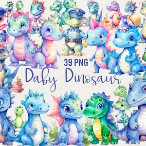 Watercolor Baby Dinosaurs Clipart, 39 PNG Baby Dinosaur Clip Art, Kids Animals Clipart, Commercial Use