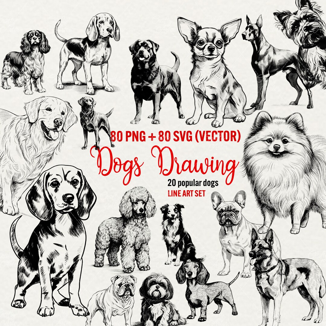 Dog Breeds Clipart: Vector Line Art Illustrations (SVG & PNG) - Etsy