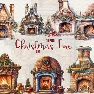 Clipart camino di Natale, 19 png Clipart di Natale ad acquerello Clipart invernale, clipart camino per le vacanze Uso commerciale