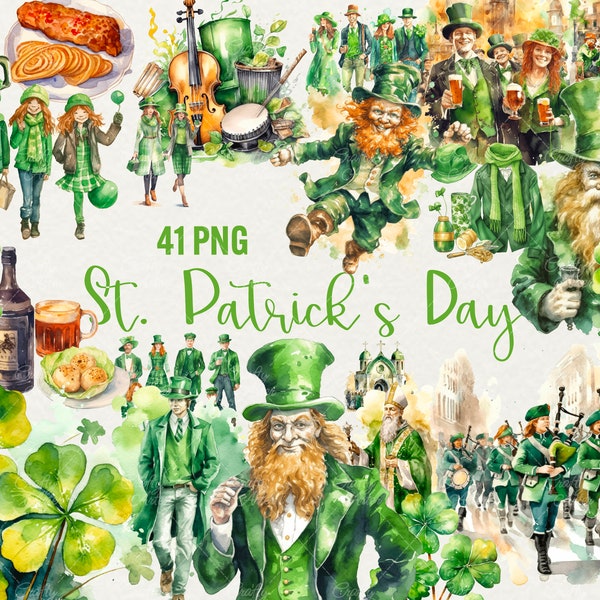 Watercolor St Patricks Day Clipart, 41 PNG St Patrick's Day lucky clipart, Irish Celebrate, Clipart for Commercial Use