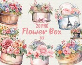 Watercolor Flower Box Clipart: Spring Bouquet PNG (Commercial Use)