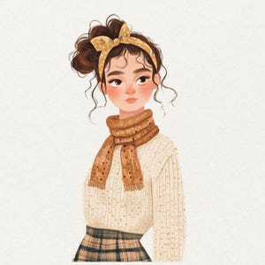 Cozy Boho Girl clipart, 31 png cute girl graphics, fall girls illustration, watercolor fashion clipart, boho girls png commercial use