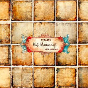 Digital Old Manuscript Paper, 22 Cards Digital Vintage paper craft Scrapbook paper for print, junk Journal old paper Clipart, Commercial use