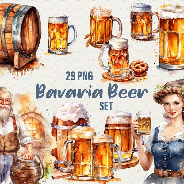 Watercolor Beer Clipart, digital beer clip art 29 PNG October fest beer Digital Art Instant Download, Menu drink ideas, Commercial Use