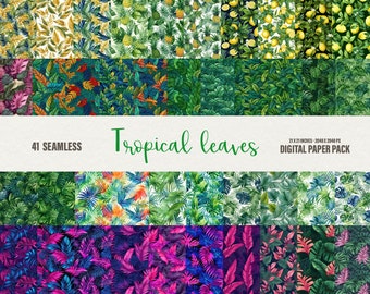 Tropical Leaves Digital Paper: 41 Exotic Seamless Patterns (Commercial Use)