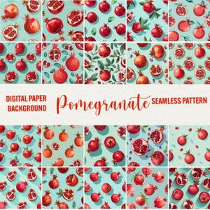 Pomegranate Seamless Pattern, pomegranate digital paper, watercolor fruit pattern digital papers, scrapbook instant download commercial use