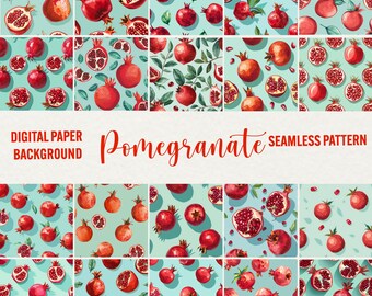 Pomegranate Watercolor Seamless Pattern: Scrapbook Digital Paper (Commercial Use)