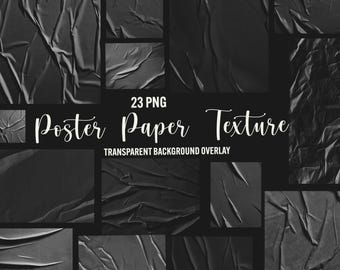 Crumpled Poster Paper Textures: 23 PNG Transparent Photo Overlays (Digital Download)