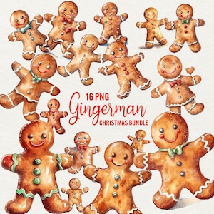 Kerst gemberman clipart, winter clipart vakantietijd, gemberman taart illustratie, 16 png kerst commercieel gebruik.