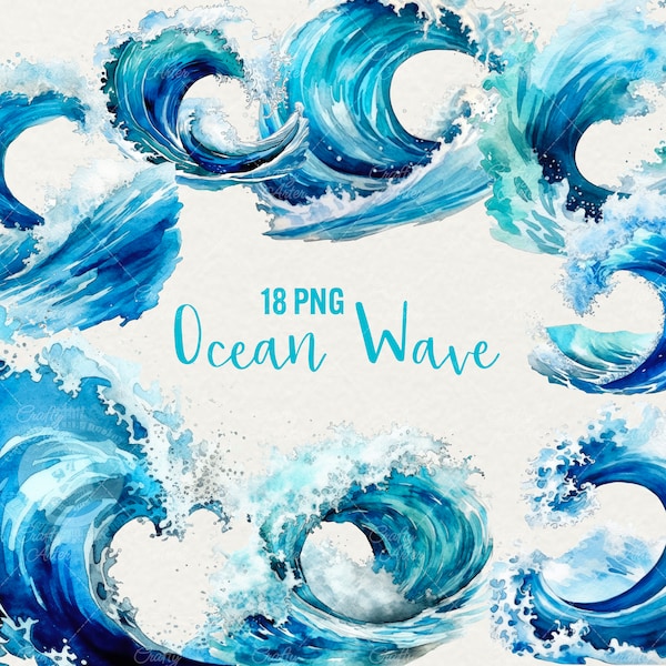 Ocean Wave Clipart, Ocean clipart Sea clip art, 18 png. Sealife water. Nautical Clipart. Digital watercolor Commercial Use